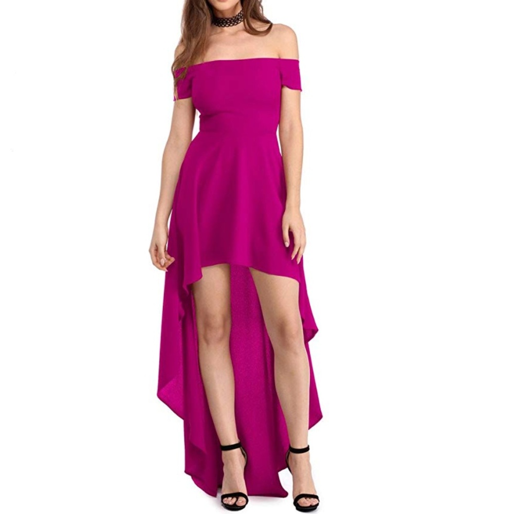 Women Off Shoulder High Low Maxi Party Dress - Picture 3 of 4
